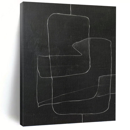 Black & White Geometric Lines - Chalkboard Whimsy Painting On Canvas DKH1150