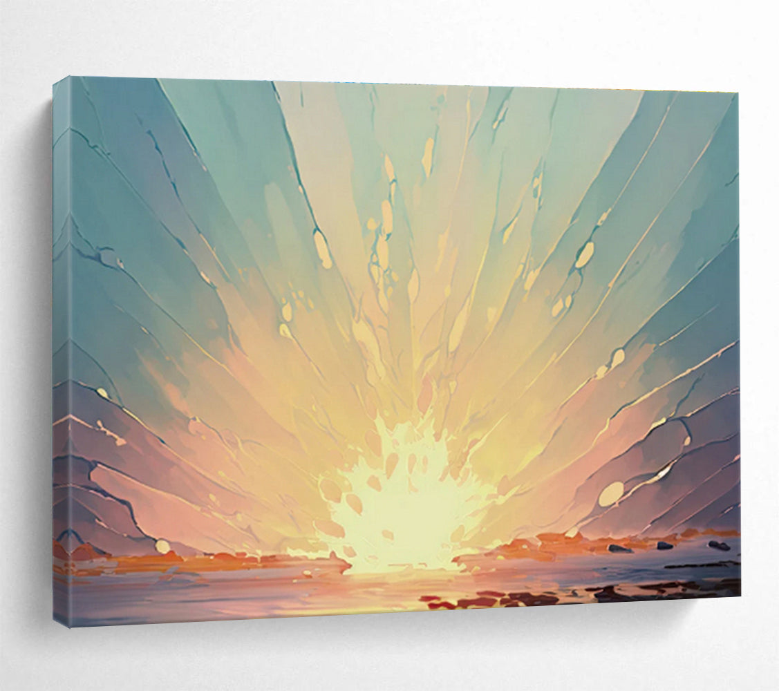 Radiant Sunset Burst Over Water Painting On Canvas DKH665
