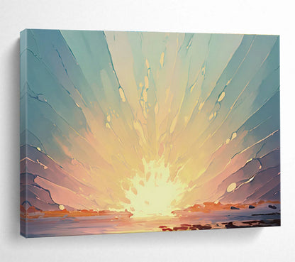 Radiant Sunset Burst Over Water Painting On Canvas DKH665