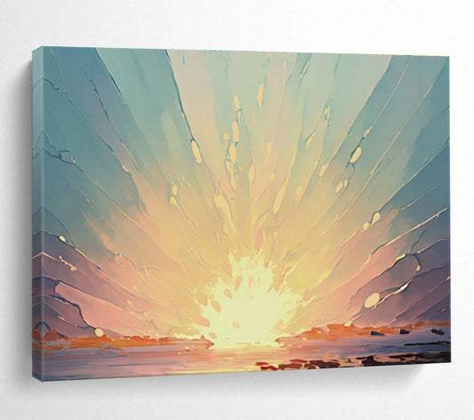 Radiant Sunset Burst Over Water Painting On Canvas DKH665
