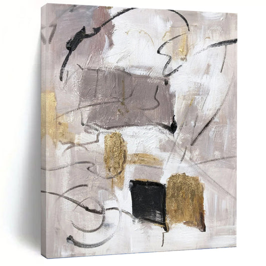 Neutral Abstract with Gold Accents - Minimalist Abstract Painting On Canvas DKH1285