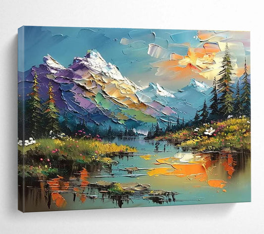 “Colorful Mountain Landscape” - Impasto Scenery Painting On Canvas DKH826