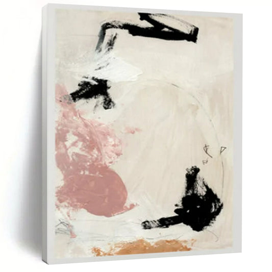 “Black, Pink & Earth - Tone Abstract Forms” - Abstract Painting On Canvas CT2316