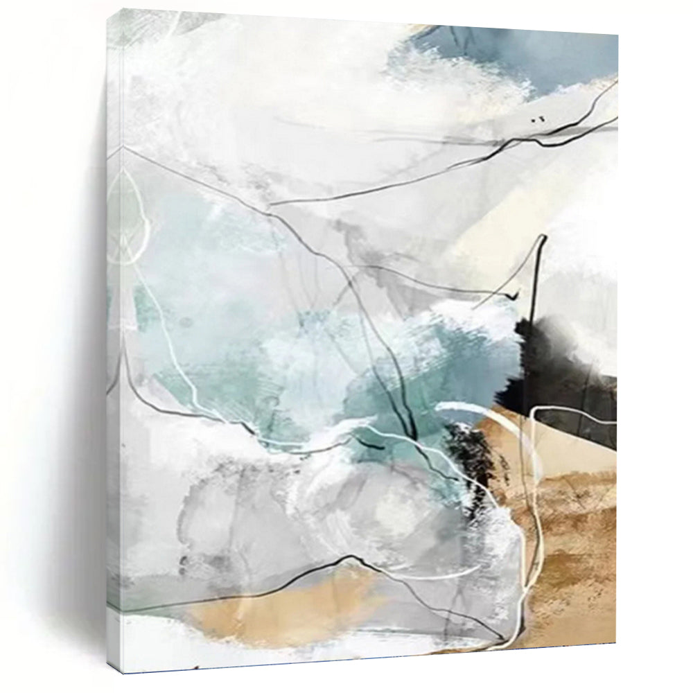 Soft Blue, Gray, and Line Abstract - Abstract Painting On Canvas DKH1337