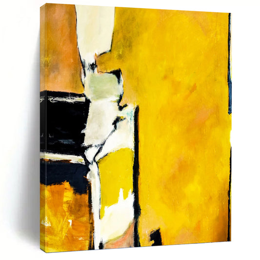 “Yellow - Focused Abstract with Black and White Contrasts” - Bold Abstract Painting On Canvas DKH1101