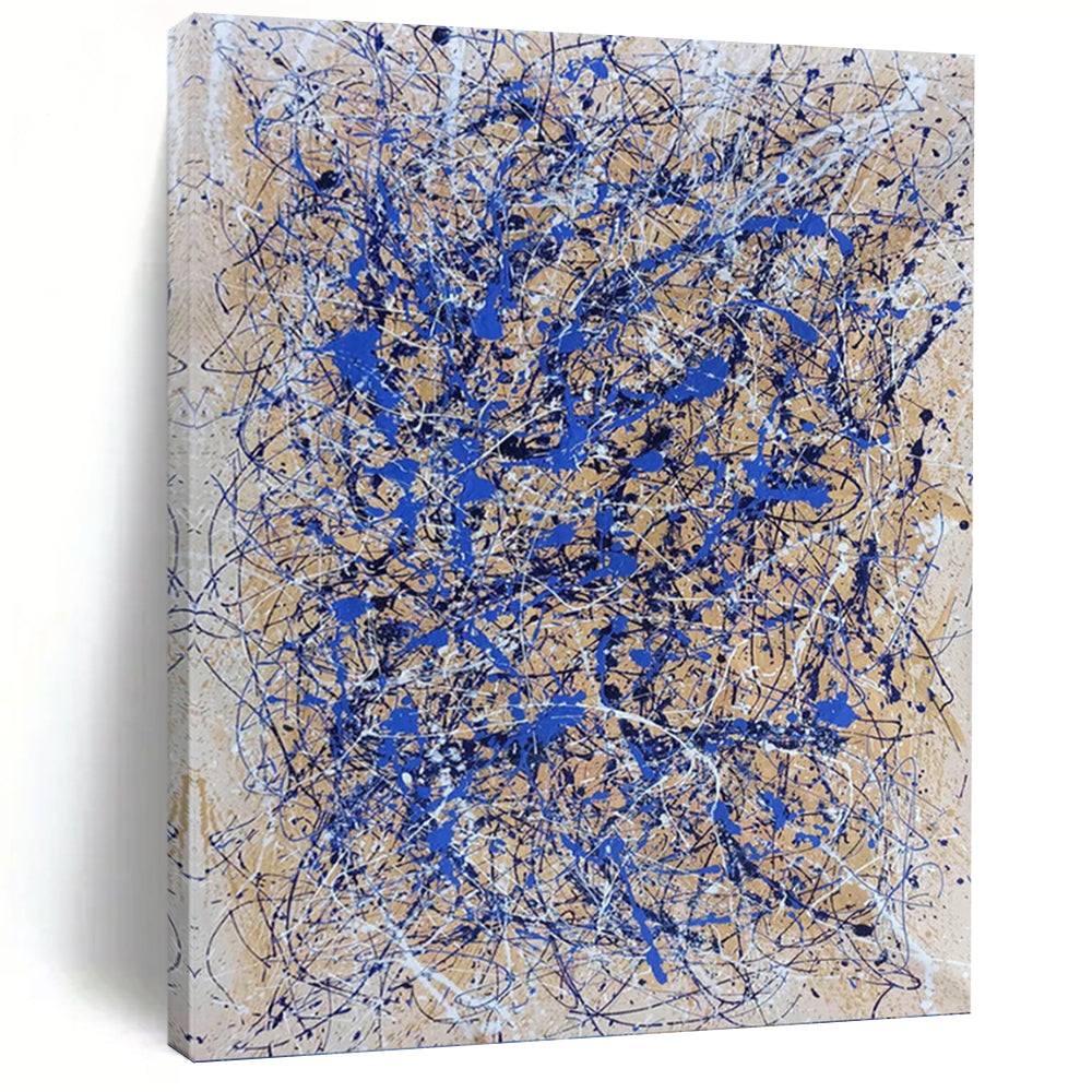 “Blue Drip Chaos” - Blue & White Abstract Drip Painting On Canvas DKH1580