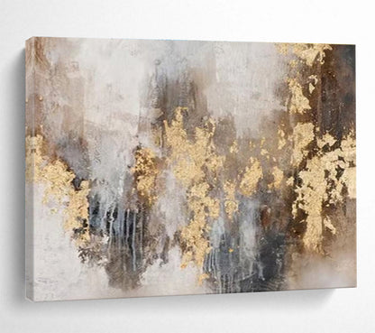 “Gold - Accented Abstract” Abstract Mixed - Media Painting On Canvas DKH413