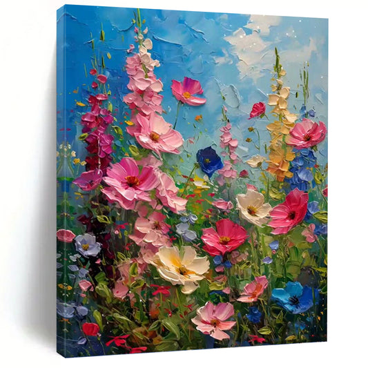 “Vibrant Flower Field Impasto” - Colorful Thick - Textured Flower Field Painting On Canvas DKH1594
