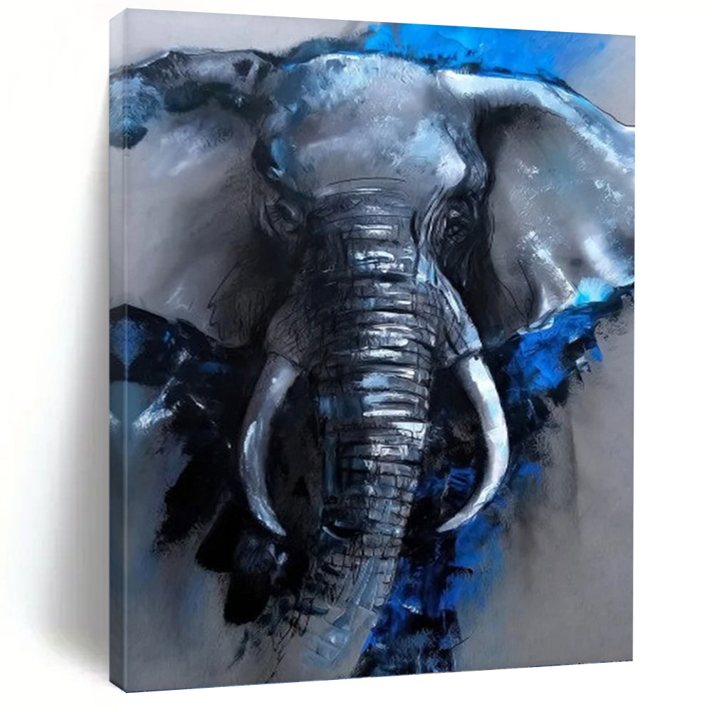 “Blue & Gray Elephant Portrait” - Expressive Animal Painting On Canvas DKH1610