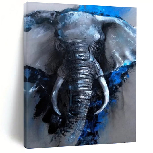 “Blue & Gray Elephant Portrait” - Expressive Animal Painting On Canvas DKH1610