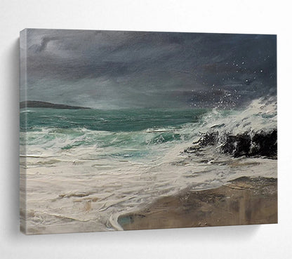 “Stormy Sea ‘Wild Coastal Waves’” - Realist Seascape Painting On Canvas DLZ043