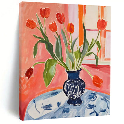 “Tulips in Vase” - Colorful Still - life Painting On Canvas CT2229
