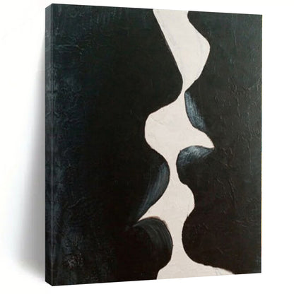 “Black - White Abstract Kiss” – Minimalist Figurative Painting CT1199