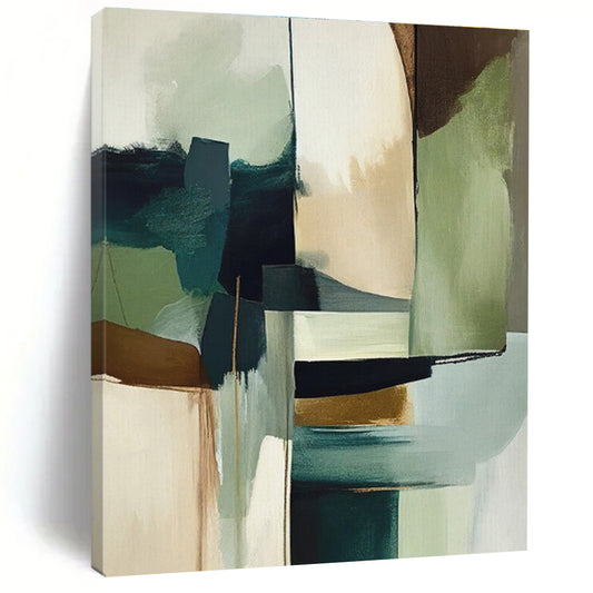 Muted Green, Blue & Brown Shapes, “Nature’s Balance” - Abstract Geometric Acrylic Painting CT0757