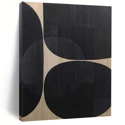 Black Circles on Beige - "Geometric Rhythm" - Abstract Minimalist Painting CT1474