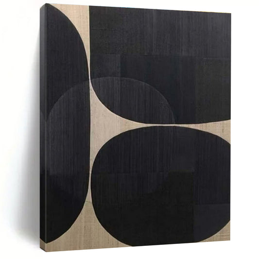 Black Circles on Beige - "Geometric Rhythm" - Abstract Minimalist Painting CT1474