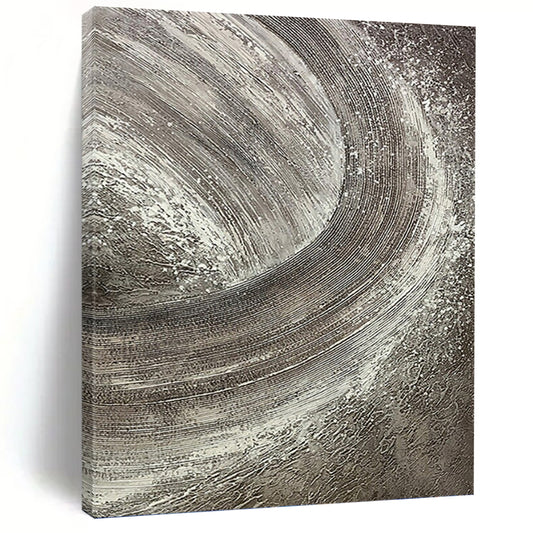 “Silver Swirl” - Gray & White Textured Abstract Circles Painting On Canvas DKH1542