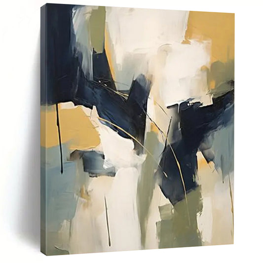 “Blue - Yellow Geometric Abstraction” - Modernist Abstract Painting On Canvas DTP123