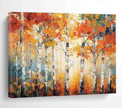 “Autumn Birch Forest” - Impasto Landscape Painting On Canvas DKH835