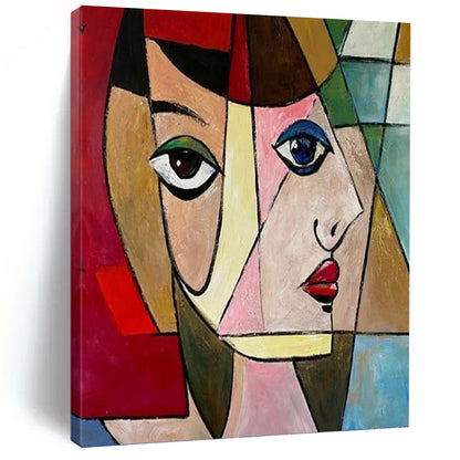 Cubist Woman in Colorful Geometries - Portrait Painting On Canvas DKH1407