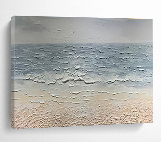 “Textured Seashore - Gray & Beige Impasto Beach Painting On Canvas” DKH865
