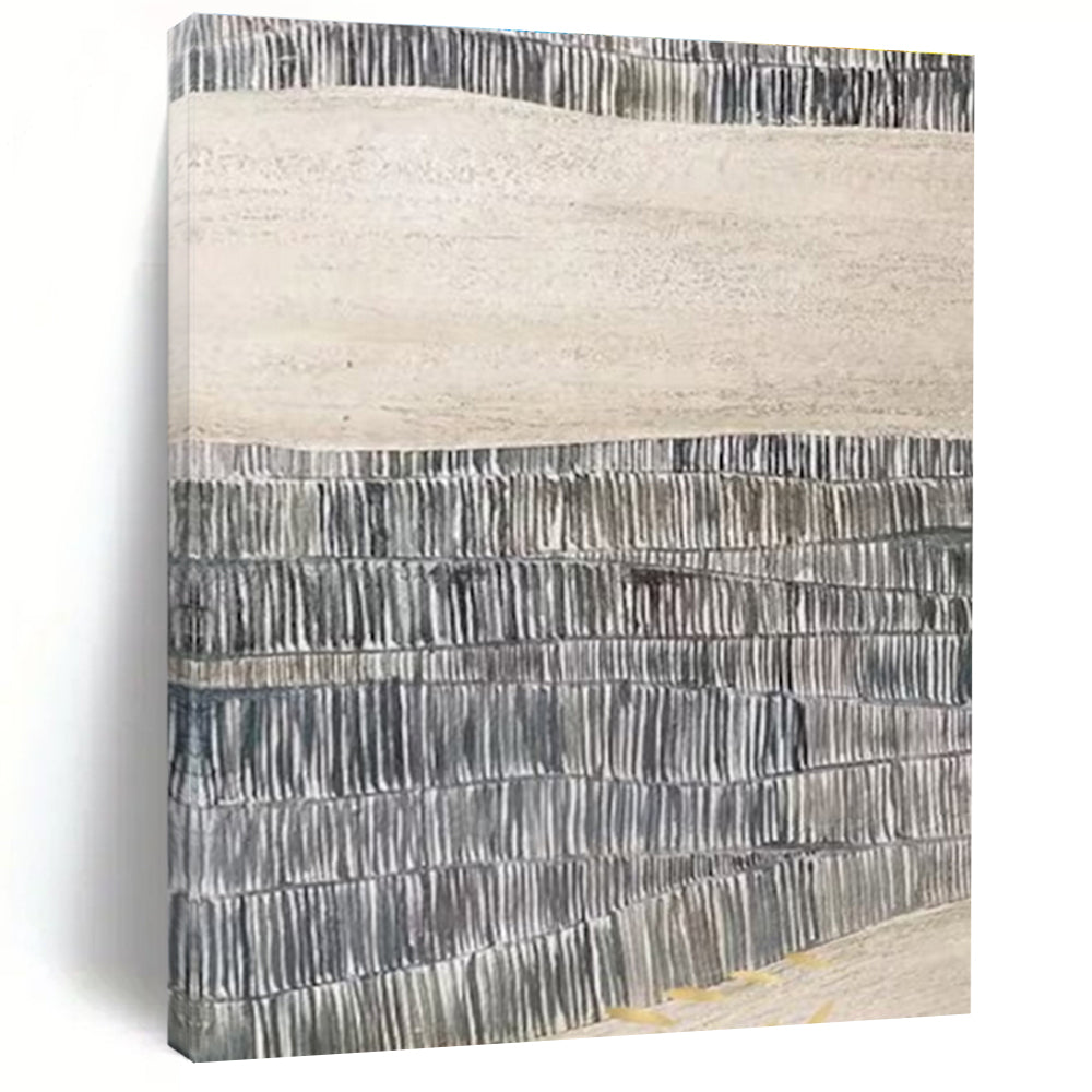 Gray - White Wavy Textures, “Stone Ripples” - Textured Abstract Acrylic Painting CT0729
