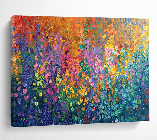 “Rainbow Confetti Burst” - Multicolor, Dotted Abstract Expressionist Painting On Canvas DKH702