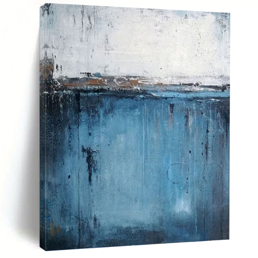 “Minimalist Drips” - Blue and White Abstract with Dripping Effects Painting On Canvas DKH1558