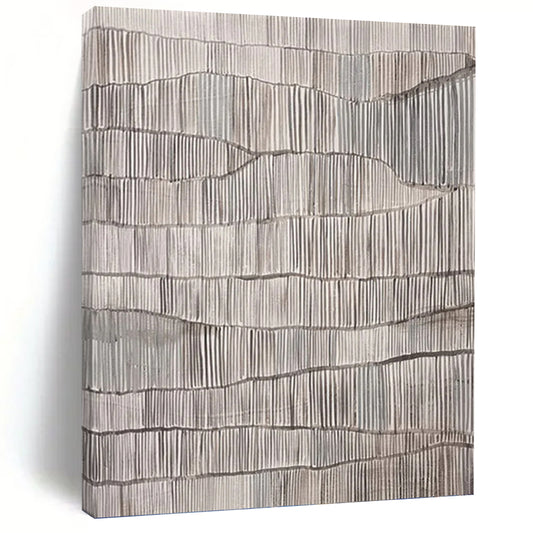 “Gray Textured Ridges” - Gray & White Minimalist Textured Painting On Canvas DKH1031