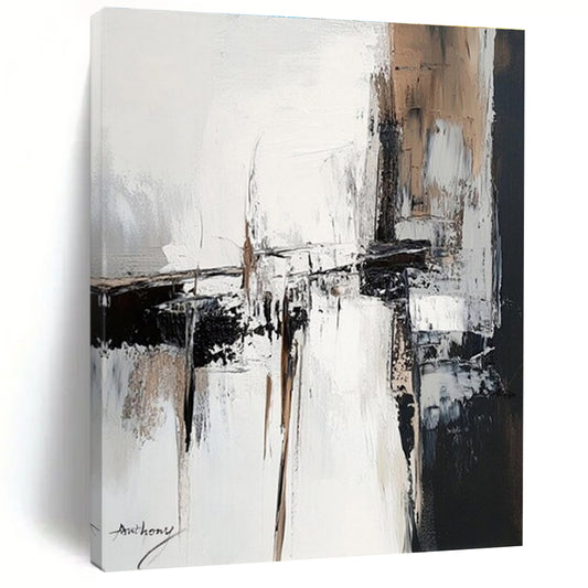 “Black - White - Brown Abstract Blocks” ，Abstract Acrylic Painting CT0784