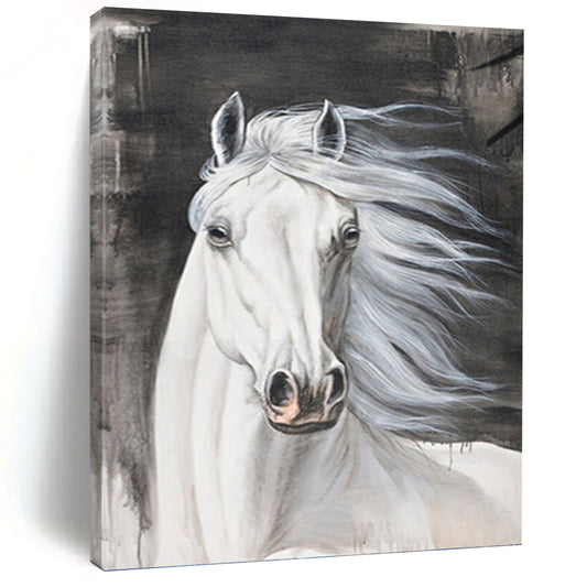 “Majestic Steed” - White Horse with Gray Background Realistic Painting On Canvas DKH1529