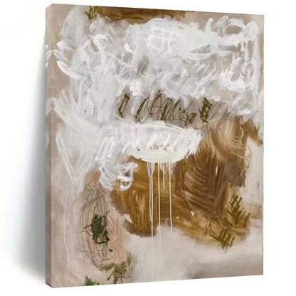 “Expressive Beige - White Abstract” – Abstract Expressionist Painting CT1085