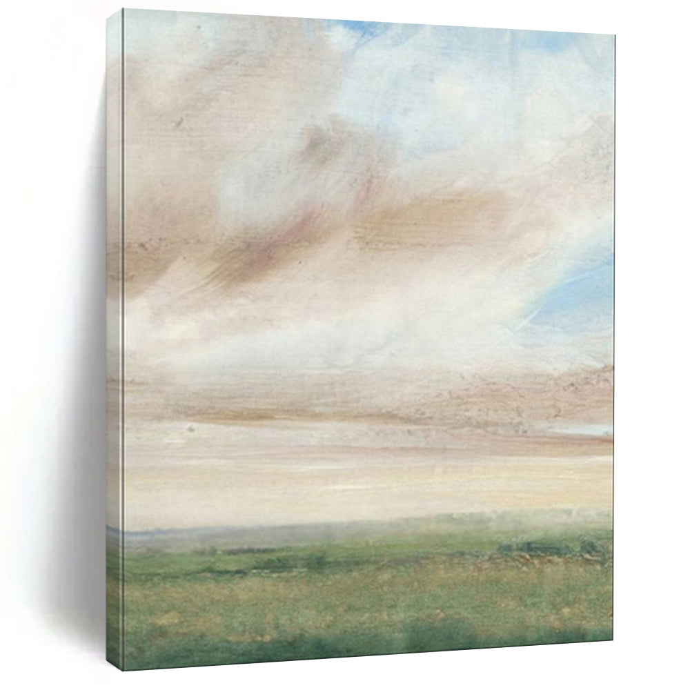 “Softly Blended Sky & Fields” – Watercolor Landscape Painting On Canvas CT2117