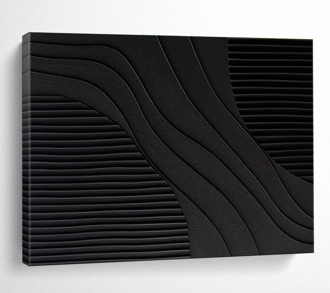 Black and White Textured Abstract “Curved Textured Contrast” Painting On Canvas DKH098