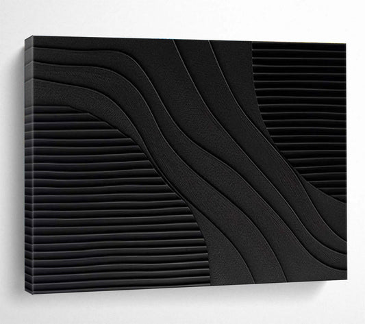 Black and White Textured Abstract “Curved Textured Contrast” Painting On Canvas DKH098