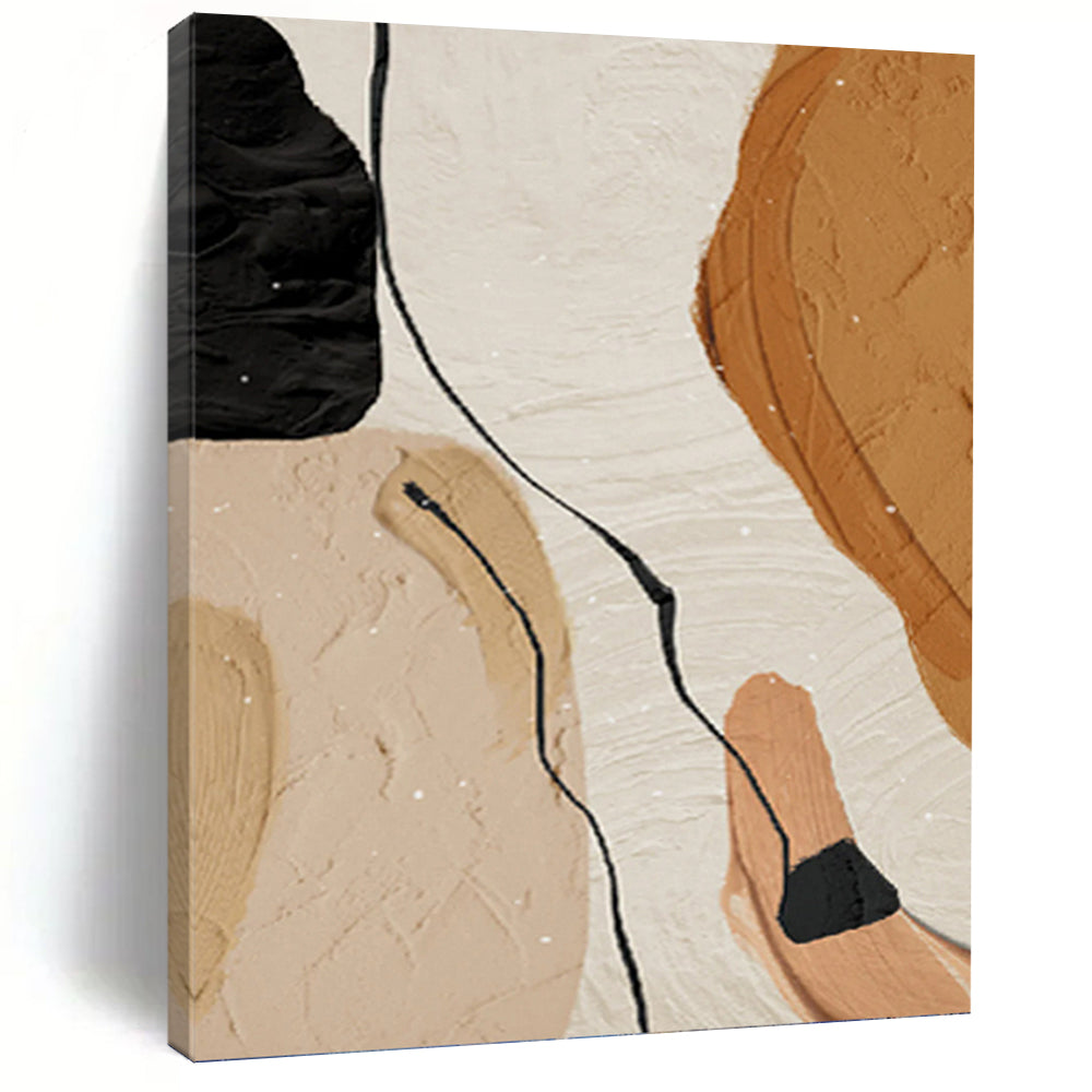 “Organic Flow” - Beige, Brown & Black Abstract Forms Painting On Canvas DKH1513