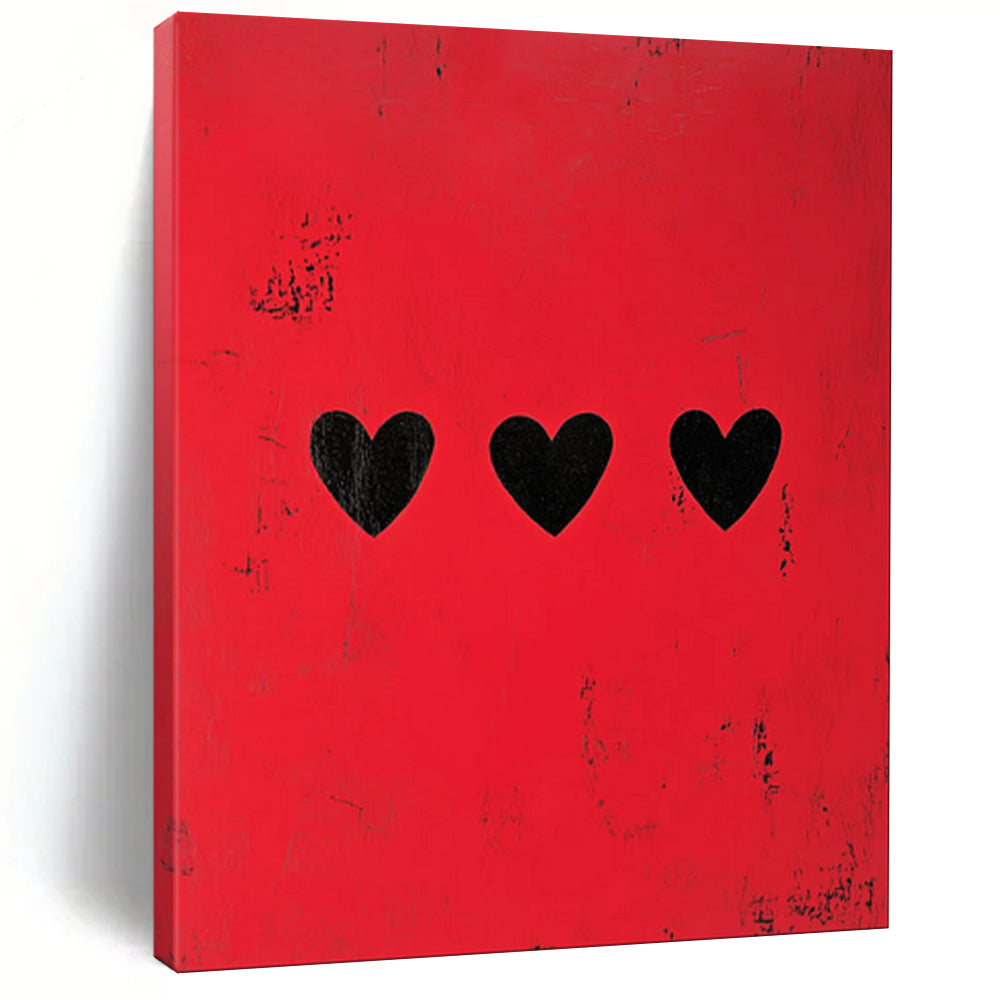 “Red with Three Black Hearts” - Minimalist Pop Art CT1935