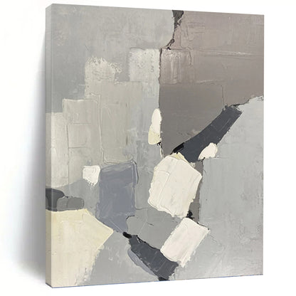 “Gray - Toned Geometric Abstraction” - Gray, White & Black Abstract Geometric Shapes Painting On Canvas DKH1586