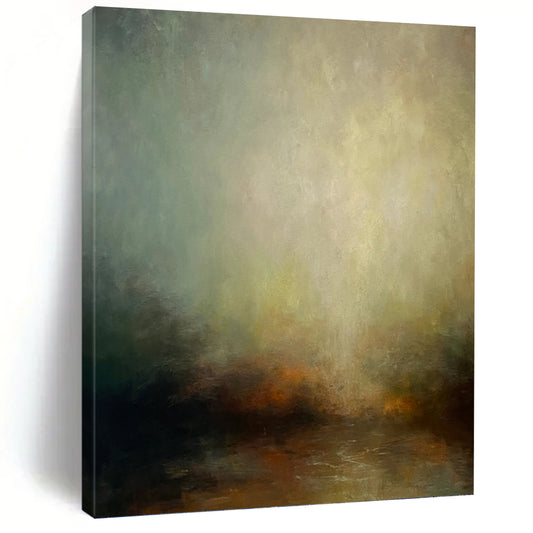“Ethereal Glow” - Green, Yellow, Gray & Brown Abstract Landscape Painting On Canvas DKH1535