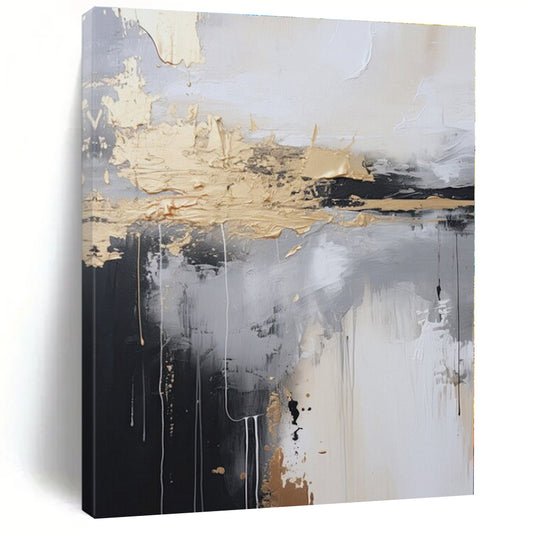 Black - White - Gold Abstract Drips - Abstract Expressionist Acrylic Painting CT1399