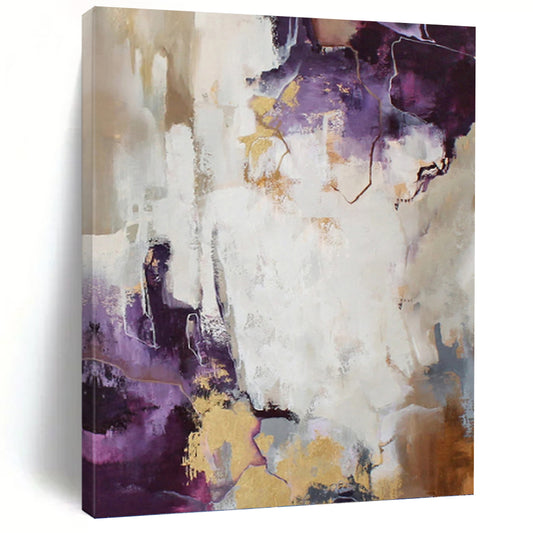 “Purple, Gold & White Abstract” - Purple, Gold & White Opulent Painting On Canvas DKH1009