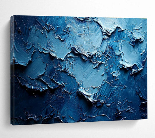“Cobalt Textured Waves” - Blue, Dark Blue Impasto Abstract Painting On Canvas DKH758