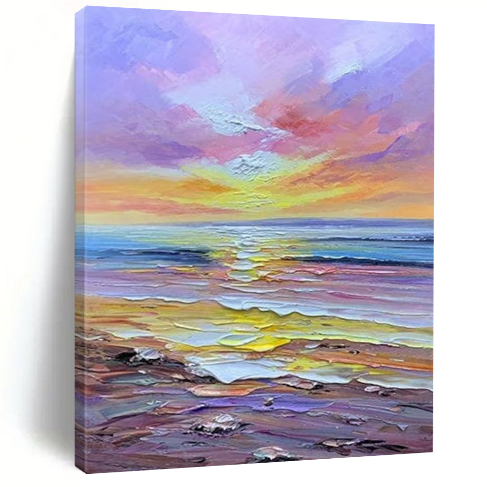 “Colorful Sunset sea - Purple, Orange, Blue Sunset Beach Scene” Painting On Canvas DTP261