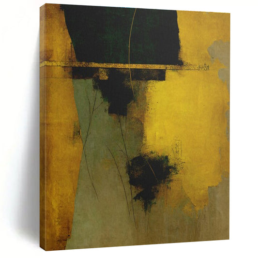 Gold, Green & Brown Abstract Forms, “Earthy Elegance” - Mixed - Media Abstract Painting CT0754