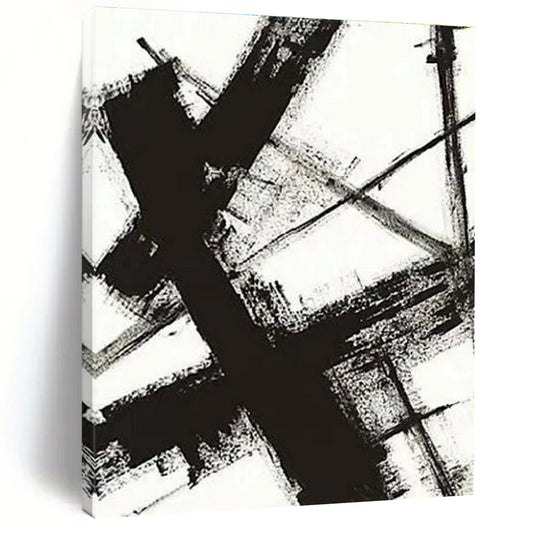 Black - on - White Jagged Lines, “Chaotic Framework” - Abstract Ink Painting CT0716
