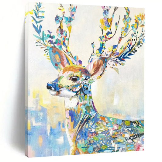 “Colorful Floral Deer” - Colorful Whimsical Animal Painting On Canvas CT2209