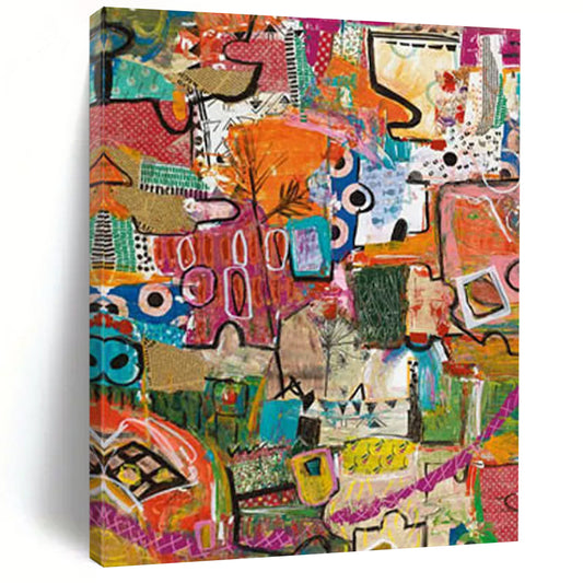 “Eclectic Abstract Patchwork” - Multicolor, Mixed - Media Collage Painting On Canvas DTP293
