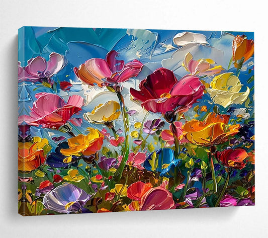 “Vibrant Impasto Flower Field” - Lively Floral Painting On Canvas DKH794