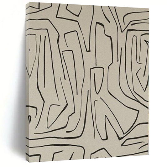 “Beige - Black Linear Abstraction” – Linear Abstract Painting CT1139