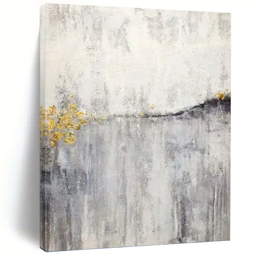 “Golden Mist” - Gray, White & Gold Textured Abstract Painting On Canvas DKH1173